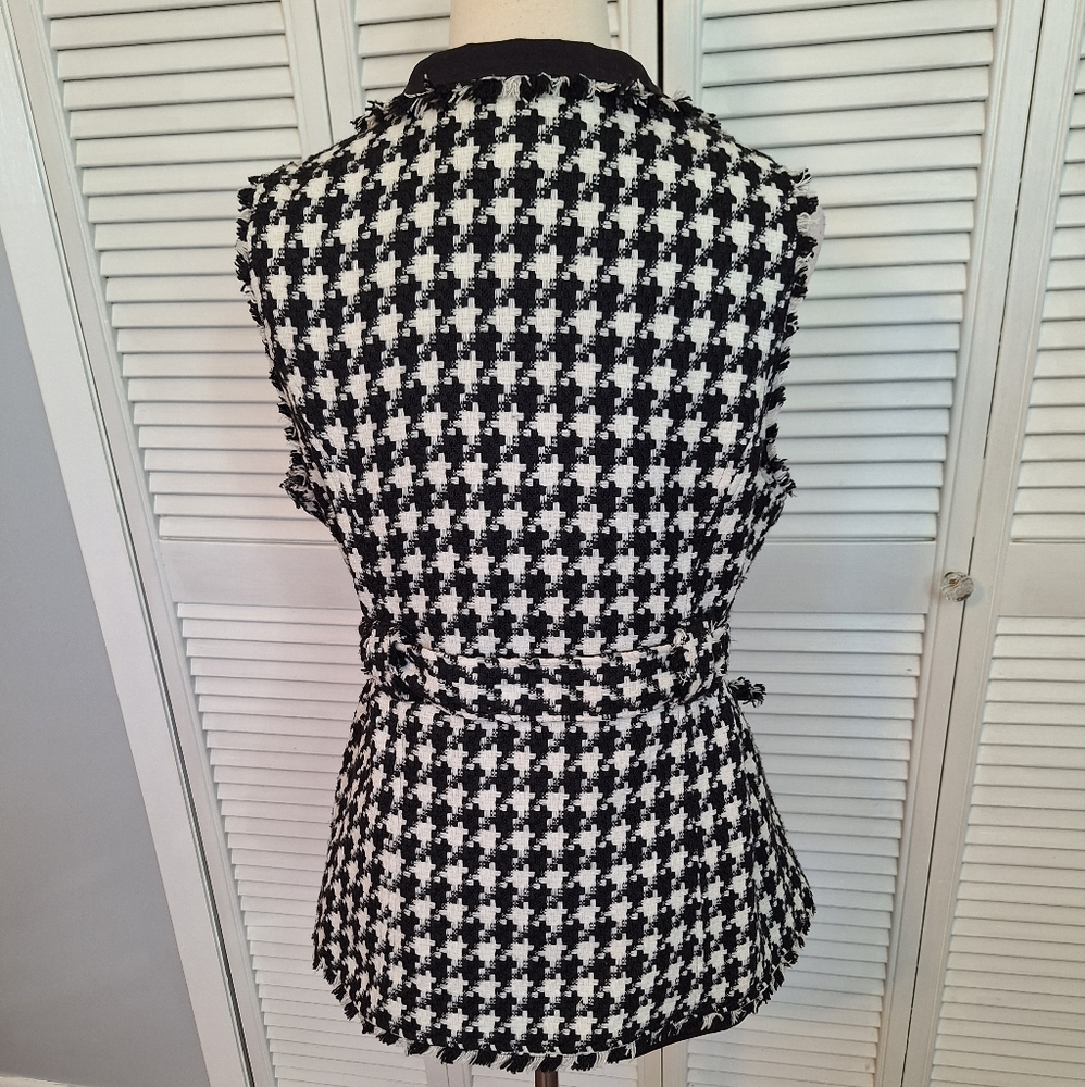 Houndstooth raw edge lined vest jacket sz large - Picture 3 of 7